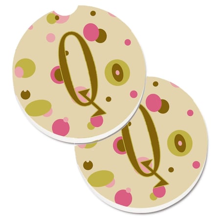 Carolines Treasures Letter Q Initial Monogram Tan Dots Set of 2 Cup Holder Car Coaster CJ1004-QCARC